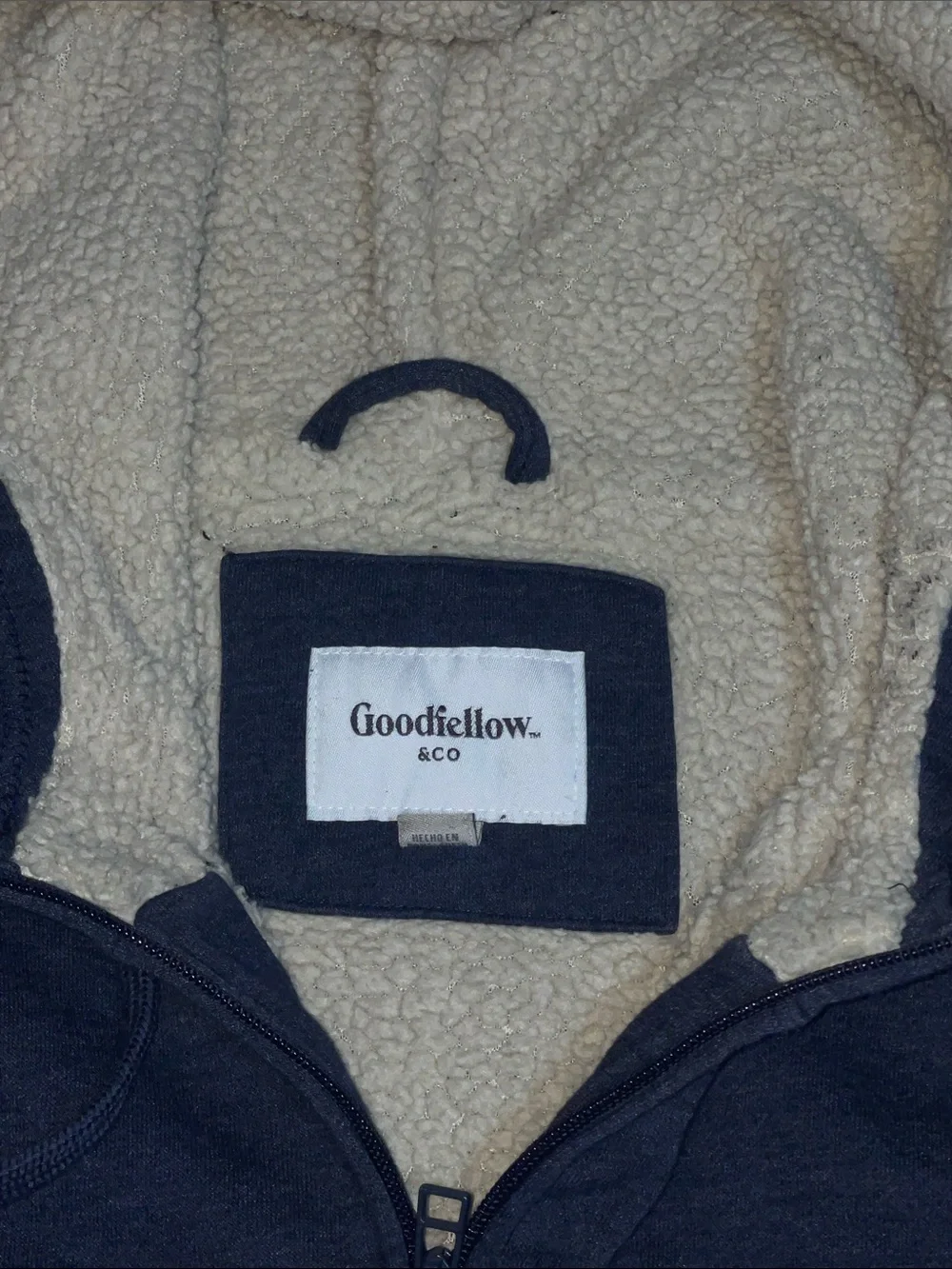 Goodfellow & Co Navy Zip-Up Hoodie with Cream Sherpa Lining
